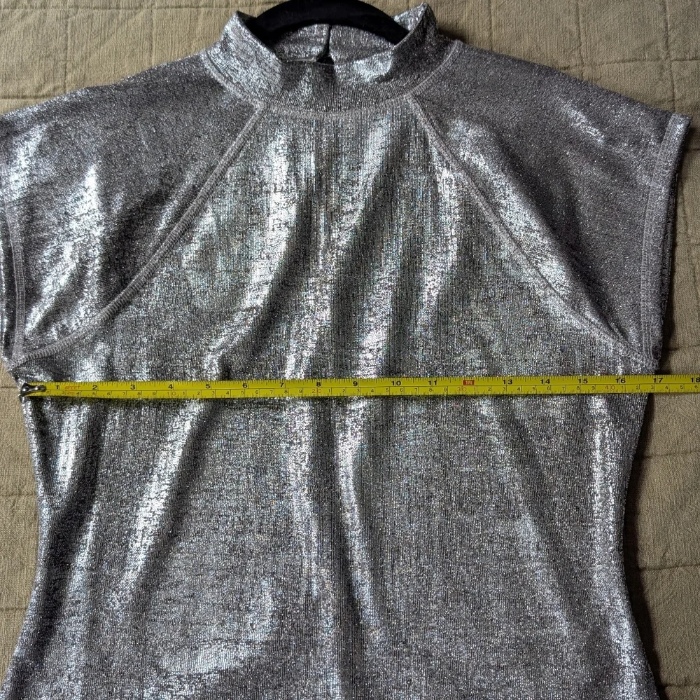 Anthropologie Pilcro Cap-Sleeve Mock-Neck Metallic Top - Picture 3 of 4